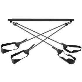 Pilates Bar Kit w/ 4 Resistance Bands Toning Bar Yoga Pilates Stick Fitness Bar 3-Section Portable Home Workout Equipment w/ Foot Loop For Total Body