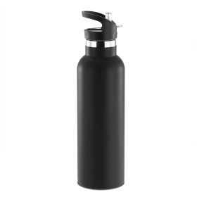 Sports Water Bottle Stainless Steel Vacuum-Insulated Drinking Cup w/ Straws Outdoor Cycling Hiking (Option: 500ml_BLK)